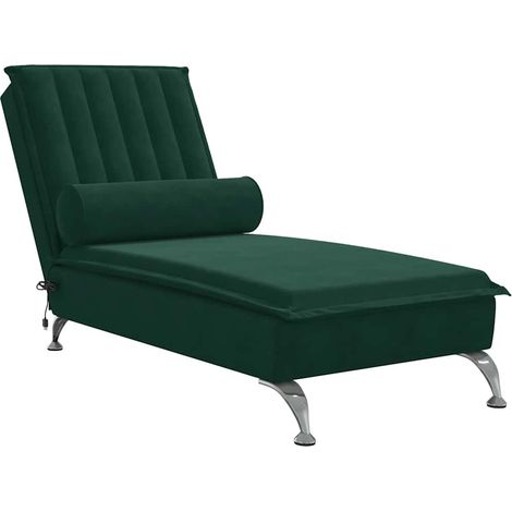 Chaise longue Transat Bain de soleil de massage avec traversin vert foncé velours (1/5)