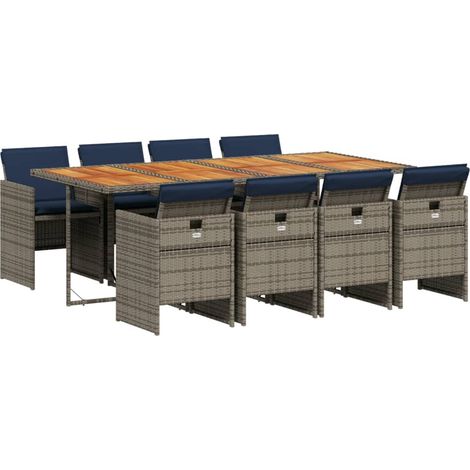 Maison Exclusive - 9-teiliges Garten-Ess-Set mit Kissen, grau, Po (1/5)