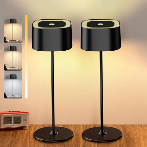 Lampe de Table Sans Fil Tactile Dimmable Batterie Lampe de Chevet, Lot de 2 LED Lampe de Bureau à Batterie Rechargeable Métal avec USB-C, 5600mAh, IP54 pour Intérieur Extérieur, Aluminium, 5W, Noir (1/5)