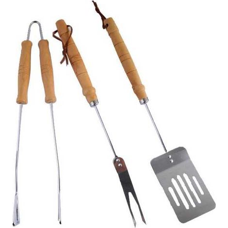Cubiertos para barbacoa, 3 piezas, mango de madera, Lapillo 00646
