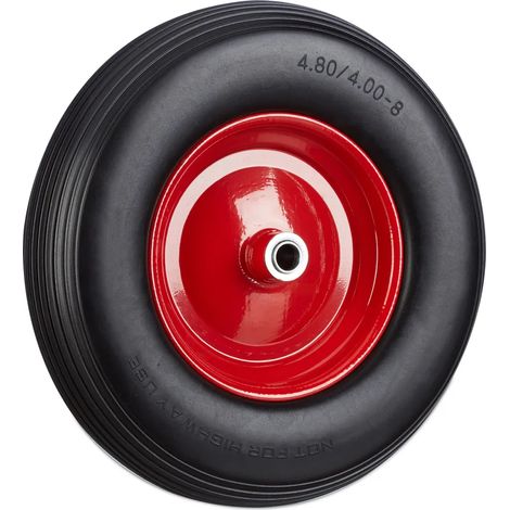 Roue de brouette 4.80 4.00-8 - caoutchouc plein - jante en acier - jusqu'à 100 kg - increvable - noir et rouge (1/5)