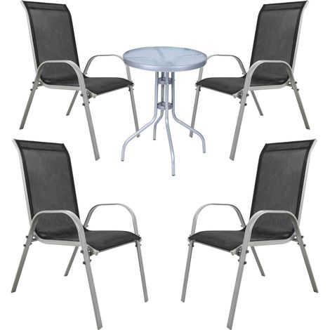 Bistrogarnitur 5-teilig Silbergrau/Schwarz-MMC330850+4xMMC330886-Silber (1/3)