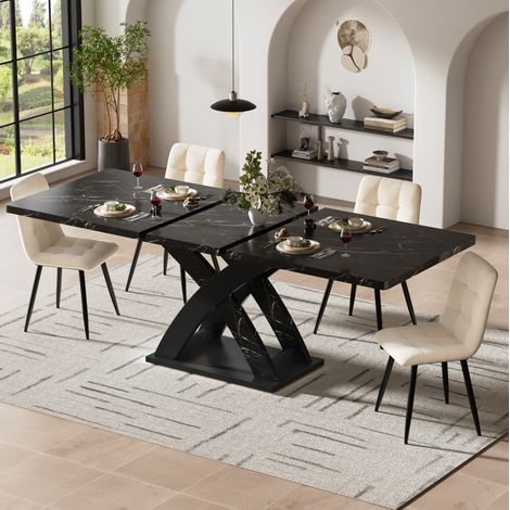 Ausziehbarer Esstisch, Esstisch, Küchentisch, Balkontisch, Esstisch aus Holz, ausziehbarer Esstisch, 120–160 cm, Platz für bis zu 6 Personen, schwarz (1/5)