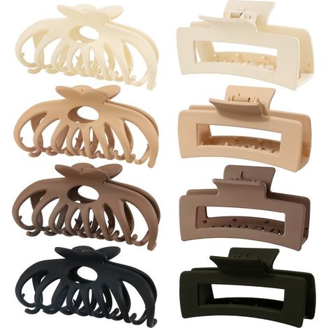 Horquillas grandes mate para cabello largo de mujer y niña, de sujeción fuerte, para cabello grueso y fino, estilo vintage de los 90, 11 cm, juego de 8 (crema, beige, marrón oscuro, negro).