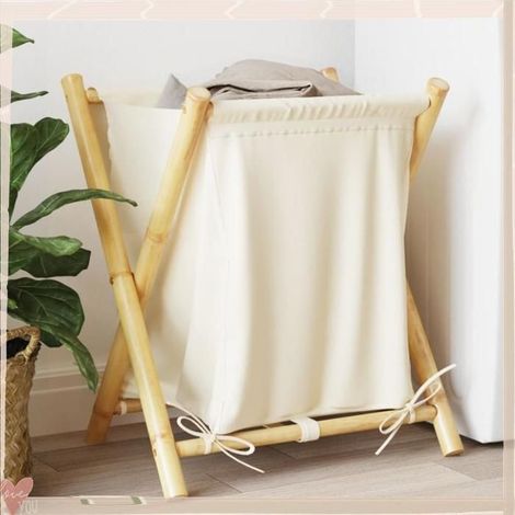 368035 Panier à linge blanc crème 45x55x63,5 cm bambou (1/5)