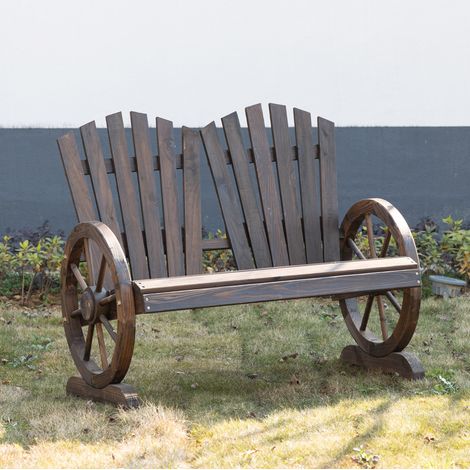 Gartenbank aus Holz Dunkelbraun 108x66x95 cm, 2-Sitzer mit Armlehnen und gekrümmter Rückenlehne (1/5)