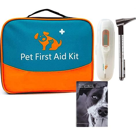 Trousse de premiers soins pour animaux de compagnie, animal avec thermomètre, otoscope, idéal pour les soins à domicile et les urgences en plein air (1/5)