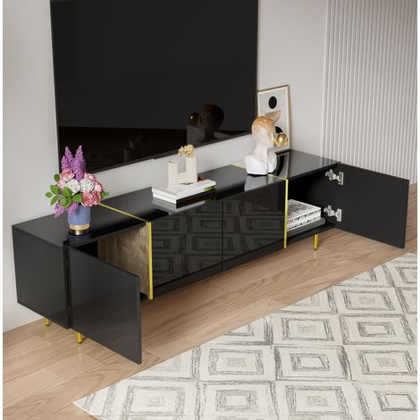 Mueble TV 160x40x58 cm blanco, tablero de partículas con 2 cajones y puertas correderas (1/5)