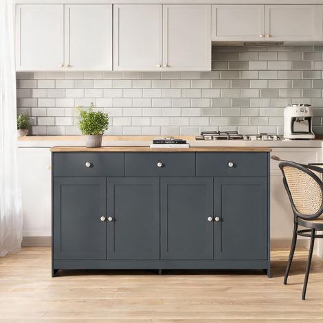 Buffet coloris noir gris en MDF 160 x 37 x 75 cm (1/5)