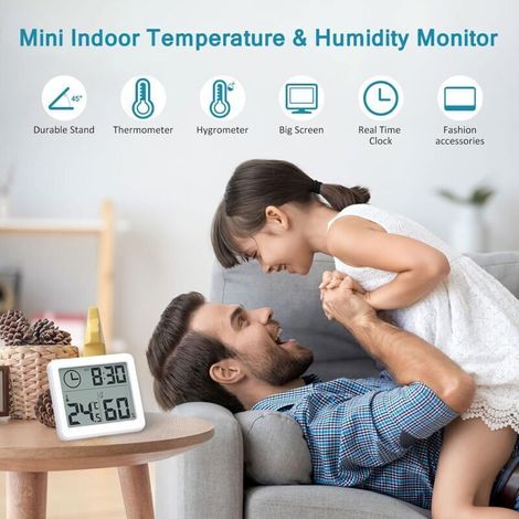 Digitales LCD-Thermometer/Hygrometer für den Innenbereich mit Temperatur- und Feuchtigkeitsanzeige in Celsius und Fahrenheit sowie Weckerfunktion (-10-70 °C) (1/3)