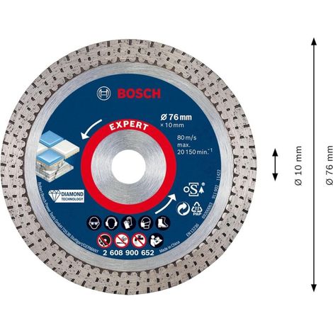 1x Disques à tronçonner diamantés Expert HardCeramic (pour Carrelages durs, Pierre dure, Ø 76 mm, Accessoires Petite meuleuse angulaire) (1/4)