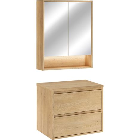 Waschtischunterschrank-Set 60 cm und Spiegelschrank Edmé Bois (1/5)