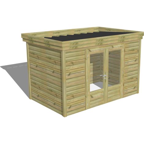 ABRI DE JARDIN bois Pin autoclave 27mm - 3,44x2,14m / 7,4m2 - Bac acier - Abri Français