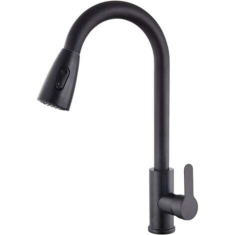 Pull-out kitchen sink faucet in black stainless steel, telescopic, rotating, hot and cold