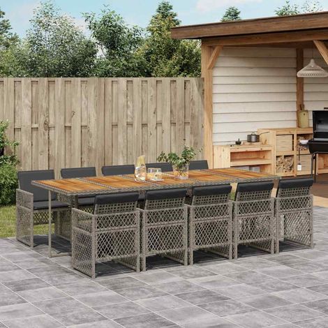 11-tlg. Garten-Essgruppe mit Kissen Grau Poly Rattan (1/5)