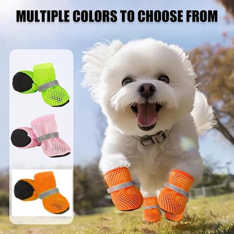 Scarpe per cani - Stivali estivi per cani - Cuscinetti antiscivolo per le zampe - Stivali traspiranti per cani di piccola taglia - Regolabili - Stivali per cani in rete traspirante (1/5)