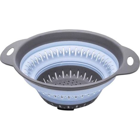 Passoire pliable en silicone, égouttoir de cuisine, égouttoir à fruits peu encombrant avec poignées, bleu