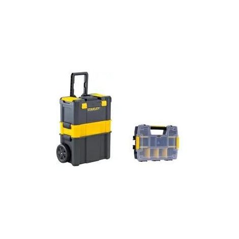 Officina mobile Stanley con ruote e organizer, cassetta portautensili professionale 3 en 1 per riporre de utensili manuali ed elettrici, nero e giallo