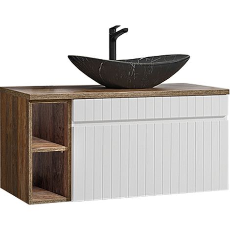 Mueble lavabo simple 100 cm 2 nichos Zelie Blanco Madera y Negro (1/4)