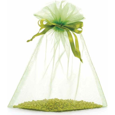 Sachets en organza vert pomme avec coulisse en satin, solution pratique et rapide, lot de 50, 17 x H. 22 cm (17 cm au cordon)