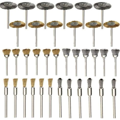 royaluxe - 36 Pièces Brosses Métalliques, Brosses de Polissage Métalliques avec Tailles Différentes, Fil D'acier Roue Brosses de Nettoyage, Mini Outils Rotatifs Accessoire, (1/5)