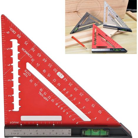 Hochpräzises horizontales Dreiecklineal aus Aluminiumlegierung für die Holzbearbeitung, abnehmbares Dreieck, rot. (1/5)