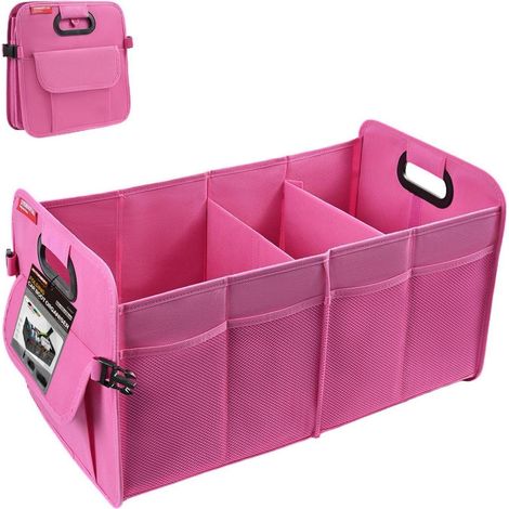 Organisateur de coffre de voiture pliable 55L, tissu Oxford, plusieurs compartiments, rose (1/5)