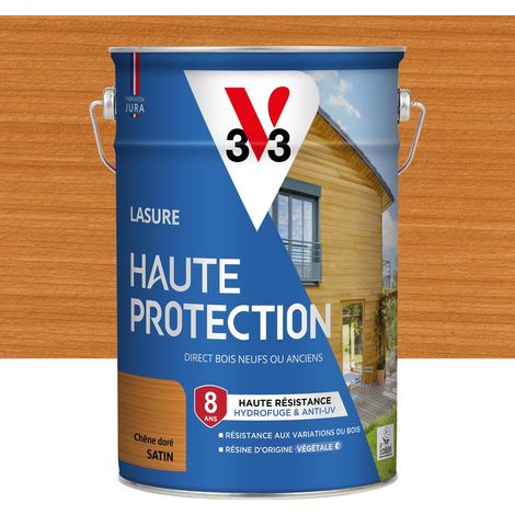 Lasure Bois extérieur Chêne doré satin - Protection 8 ans - résistance hydrofuge et anti-UV - Résiste aux variations du bois - résine d'origine végétale - 5L (1/4)