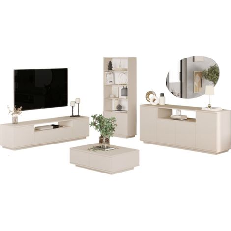 Conjunto Muebles Tv, Mesa Auxiliar, Consola Y Estantería Blanco