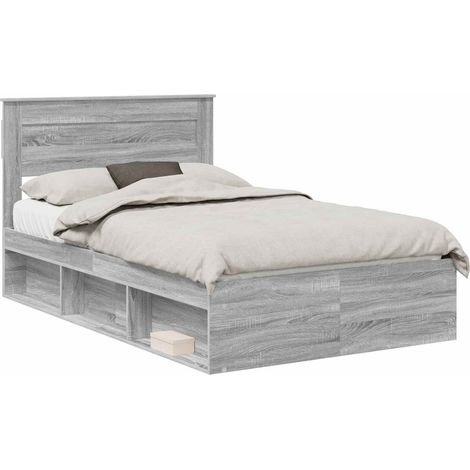 Estructura de cama con cabecera Gris Sonoma 135 x 190 cm vidaXL