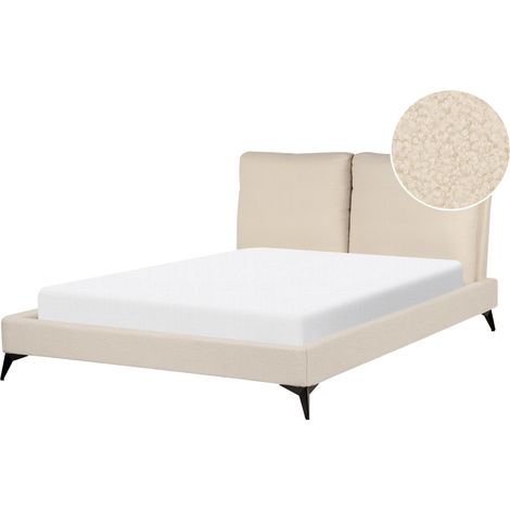Cama con somier 140 x 200 cm moderna tapizada bouclé base listones beige Melle (1/5)