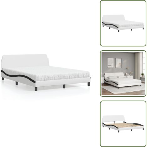 Schlafzimmermöbel - vidaXL Bett mit Matratze "Dover" Weiß und Schwarz 160x200 cm Kunstleder - Matratze H2 H3 (1/5)