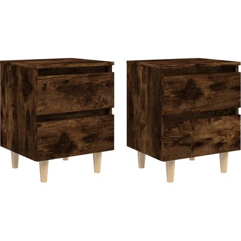 MAISON LA VIE Lot de 2 Tables de chevet Table de nuit - et pieds en bois Chêne fumé 40x35x50 cm (1/5)