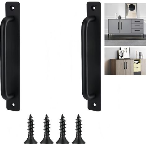 Lot de 2 poignées de porte de grange coulissante noires 180mm, pour porte bois, jardin, armoire et placard (1/5)