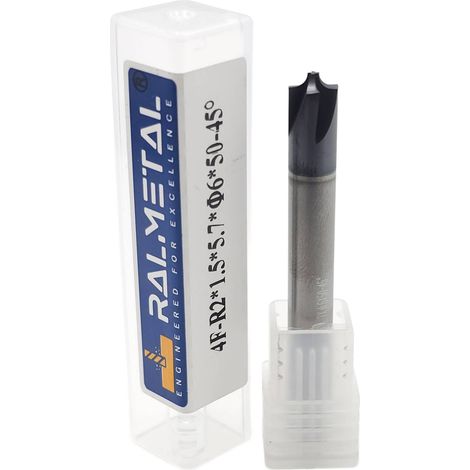 Fresa concava a quarto di cerchio in metallo duro integrale R2 x 1,5 x 5,7 x 6D x 50 mm 45 HRC (1/4)