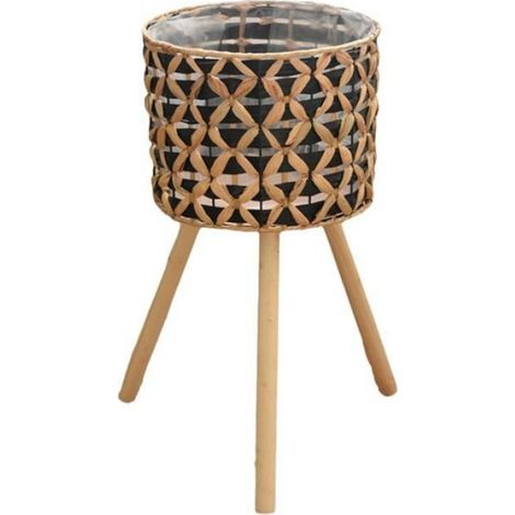 Support pour Plantes - Sur Pied en Bois et Rotin - Pour Balcon Salon Jardin - Hauteur 20 cm (1/5)