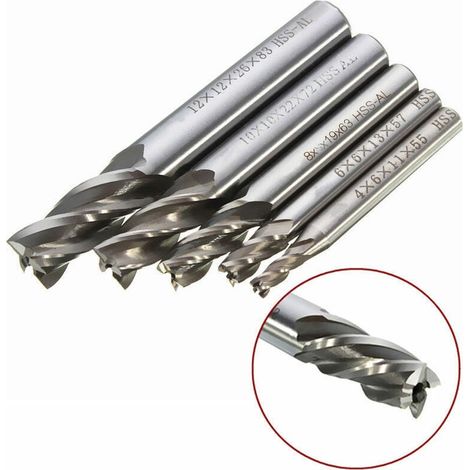 Satz mit 5 Schaftfräsern mit geradem Schaft und 4 Schneiden, 4/6/8/10/12 mm, aus HSS-Schnellarbeitsstahl (1/5)