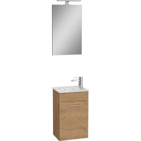 Vitra – Ensemble de meubles de salle de bain 39x61x28 cm – MIASET40D – Miroir avec éclairage LED 2,5 W – Lavabo céramique mural en chêne