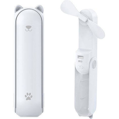 Mini Portable Folding Fan — USB Rechargeable, Quiet Operation, 14-21 Hour Battery Life — White (1/2)