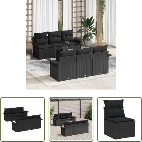 Poly-Rattan - Gartensofa-set mit Kissen 7 pcs Schwarz Poly-Rattan (1/5)