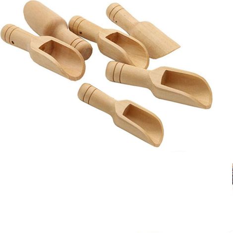 Ensemble de six pièces - petite cuillère en bois - mini cuillère en bois - cuillère à sels de bain - convient pour contenir des céréales, des bonbons, des sels de bain, du thé, des noix et du café.