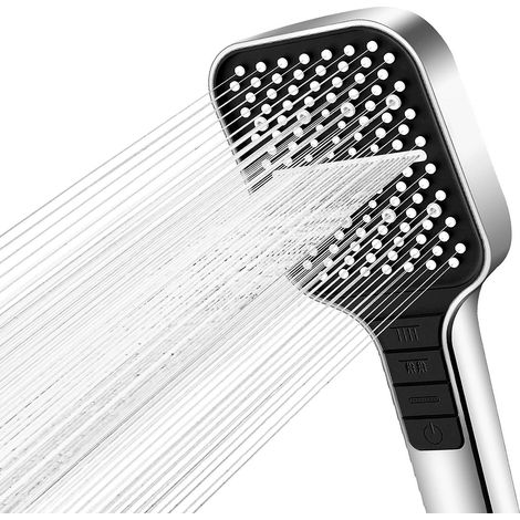 Pommeau de douche économique à 8 jets, grand pommeau de douche haute pression anticalcaire, grande douchette carrée argentée, effet pluie. (1/4)