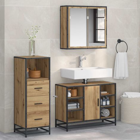 vidaXL Bathroom Furniture Set 3 pcs Artisan Oak Engineered Wood (1/5)