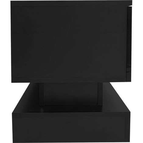 Meuble TV noir laqué brillant 160x35x40,5 cm avec éclairage LED, 2 tiroirs, télécommande, design anti-bascule, compatible écrans 60 pouces, meuble bas pour téléviseur (1/5)