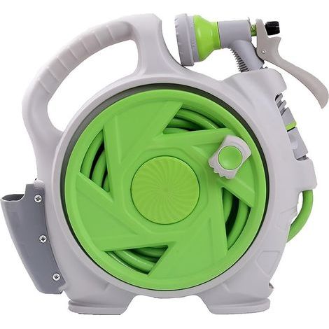Enrouleur de tuyau d'arrosage –Rangement rapide-14 m avec 7 jets – Poignée ergonomique– Pour jardin, balcon et garage – Vert (1/5)