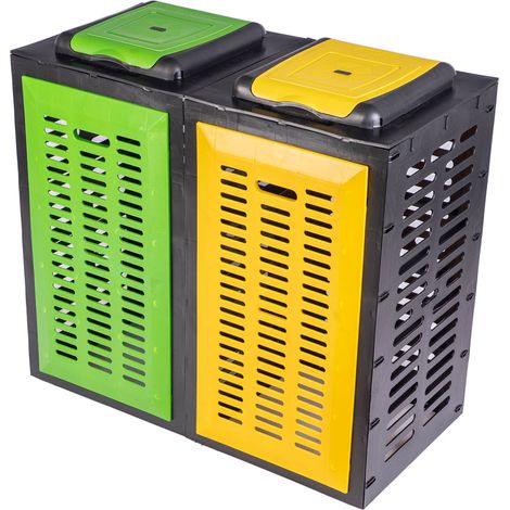 Offener, modularer Abfallbehälter für doppelte gelb-grüne Recyclingbeutel