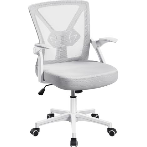 Yaheetech Chaise de Bureau avec Accoudoirs Pliables Fauteuil de Bureau Hauteur Réglable à roulettes Pivotantes Gris Clair (1/5)