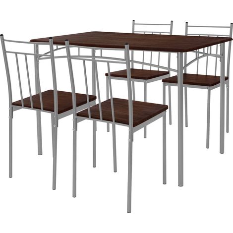 ML-Design Set Tavolo con 4 Sedie per Sala da Pranzo in Legno MDF Marrone Rovere Scuro per la Cucina Gambe in Metallo Materiale per il Montaggio Incluso Assemblagio Facile Set di 5 Pezzi per 4 Persone (1/5)