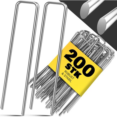 Gardebruk – Piquets de terre en acier galvanisé 15 cm – Tête plate pour ancrage solide – Lot de 200 pièces – Résistants aux intempéries
