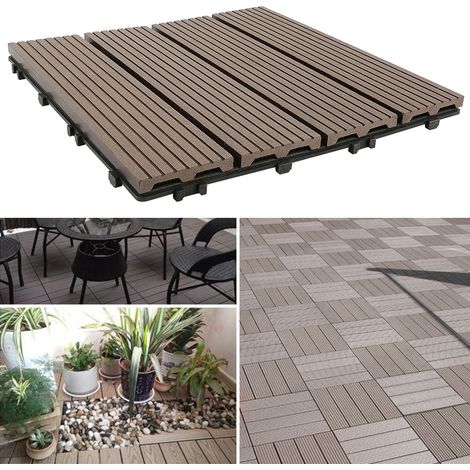 Hofuton Dalle Terrasse Lot de 11 pièces, Dalle de Terrasse 30x30cm/1m² pour Terrasse Balcon Jardin et Piscine (11 Pièces/1m²), Brun (1/5)